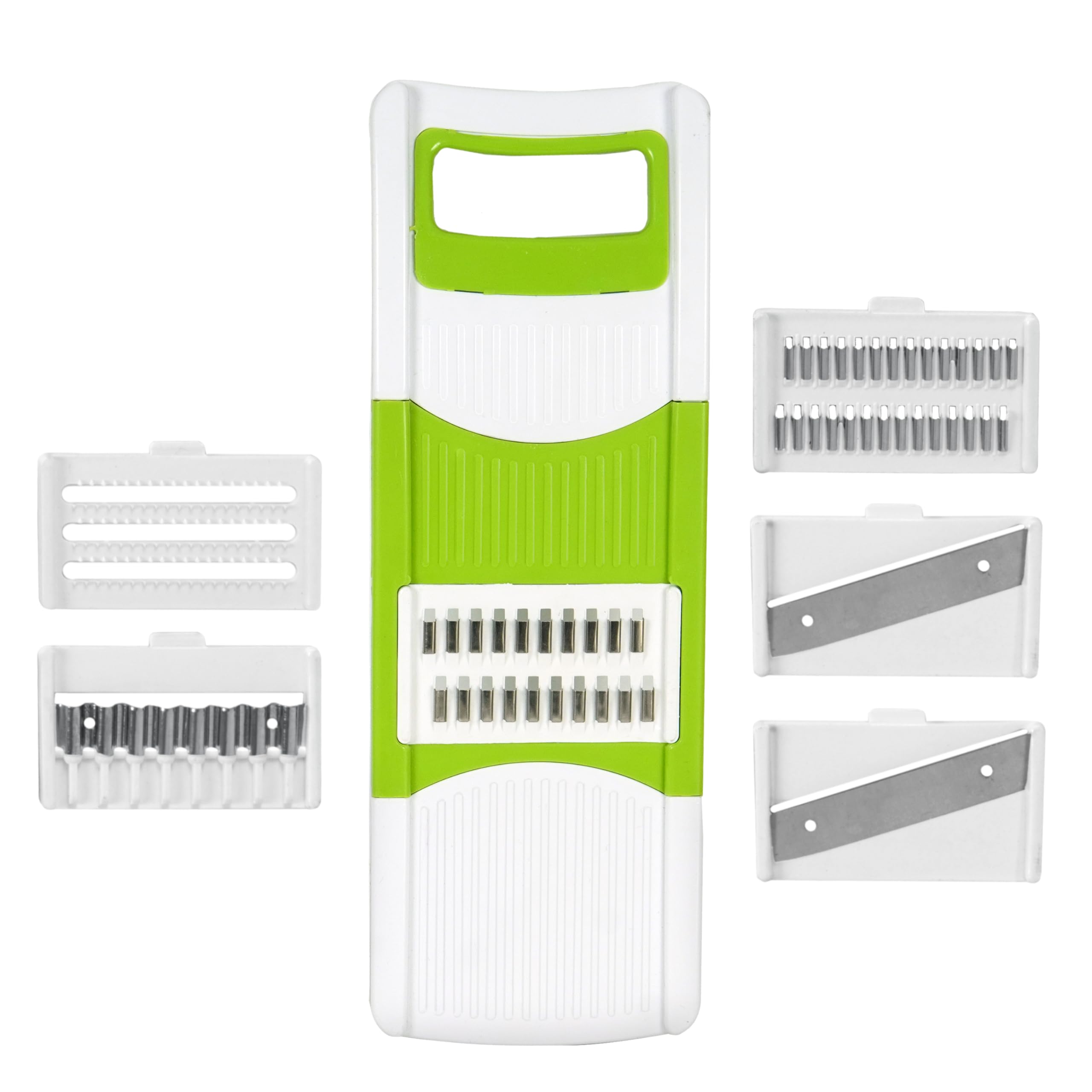 SaiTech IT Vegetable Slicer Plastic 6 in 1 Kitchen Chopper, Premium Versatile Potato chips Slicer Maker, vegetables and fruits cutter, Ideal for Multipurpose with multi blade removable slicer – Green