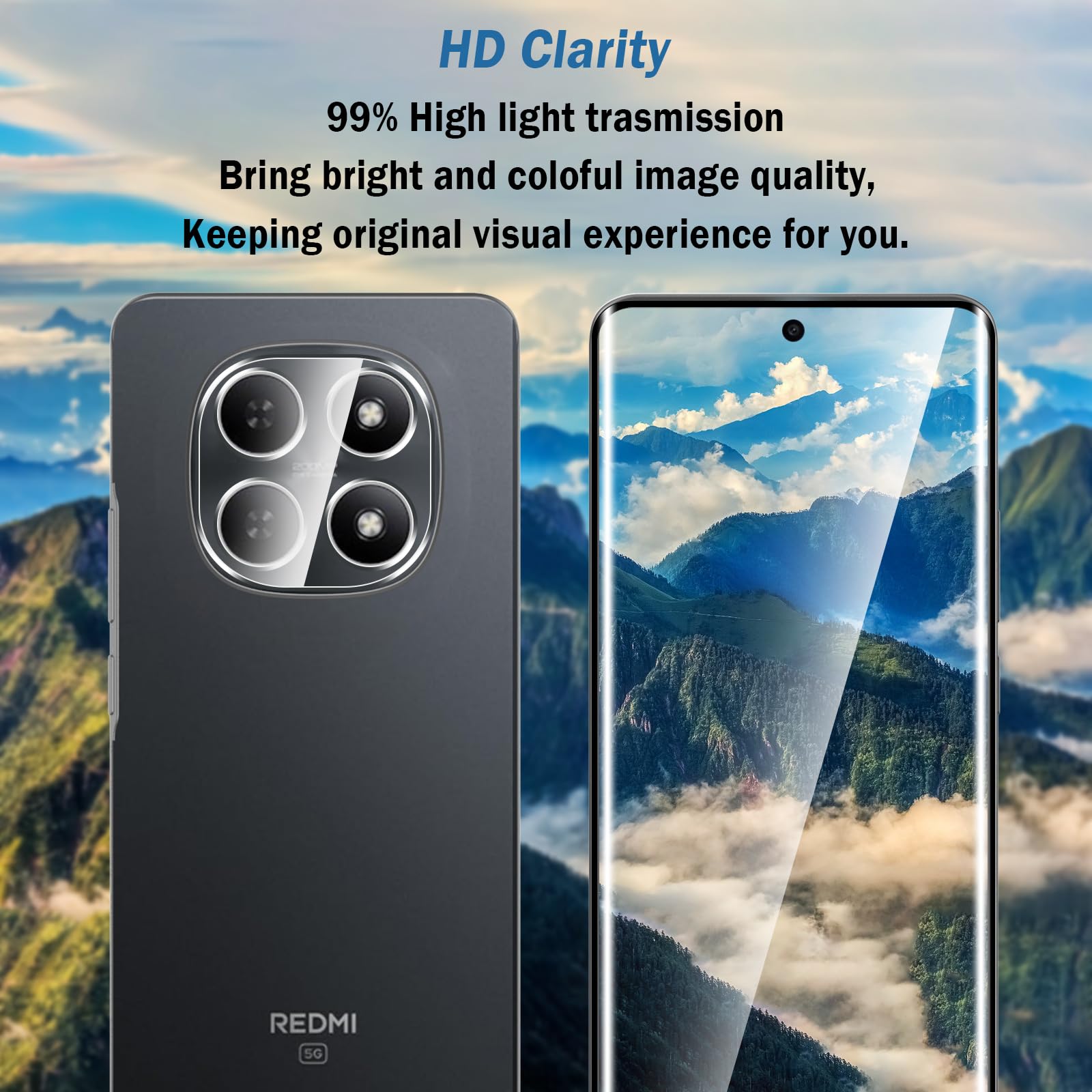 3D Verre Trempé pour Xiaomi Redmi Note 15 5G, 2+2 Pièces Protection d'écran avec Caméra Arrière Protecteur Sans Bulles Anti-Rayures HD Transparent Facile à Installer