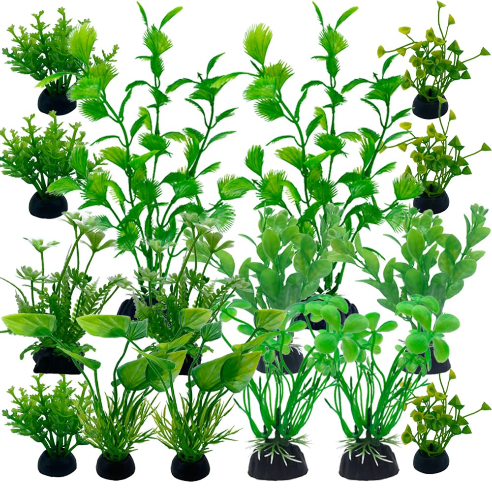 LANCARE Aquarium Fish Tank Plastic Plants, 16 Pcs Artificial Plants for aquarium Fish Tank Decor