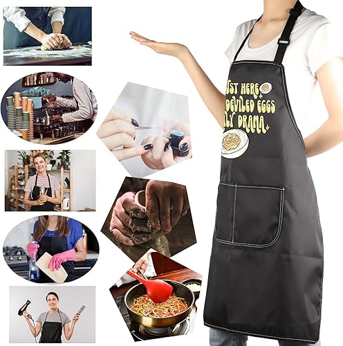 Miniatura 6 de MBMSO Delantal sarcástico Here for Deviled Eggs & Family Drama Divertido Delantal de Cocina, Regalos de Humor, Delantal de Cocina con Bolsillos