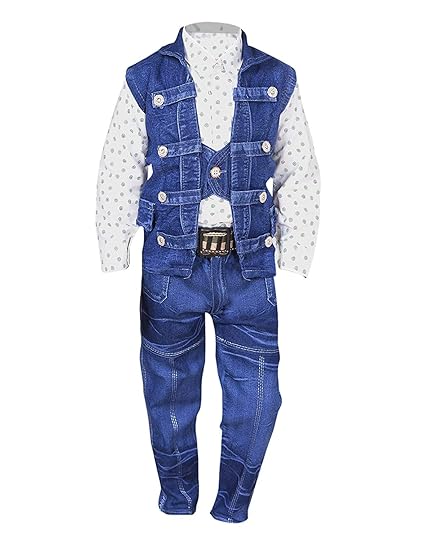 Krystle Kids Cotton Shirt Jeans and Jacket Clothing Set for Boys