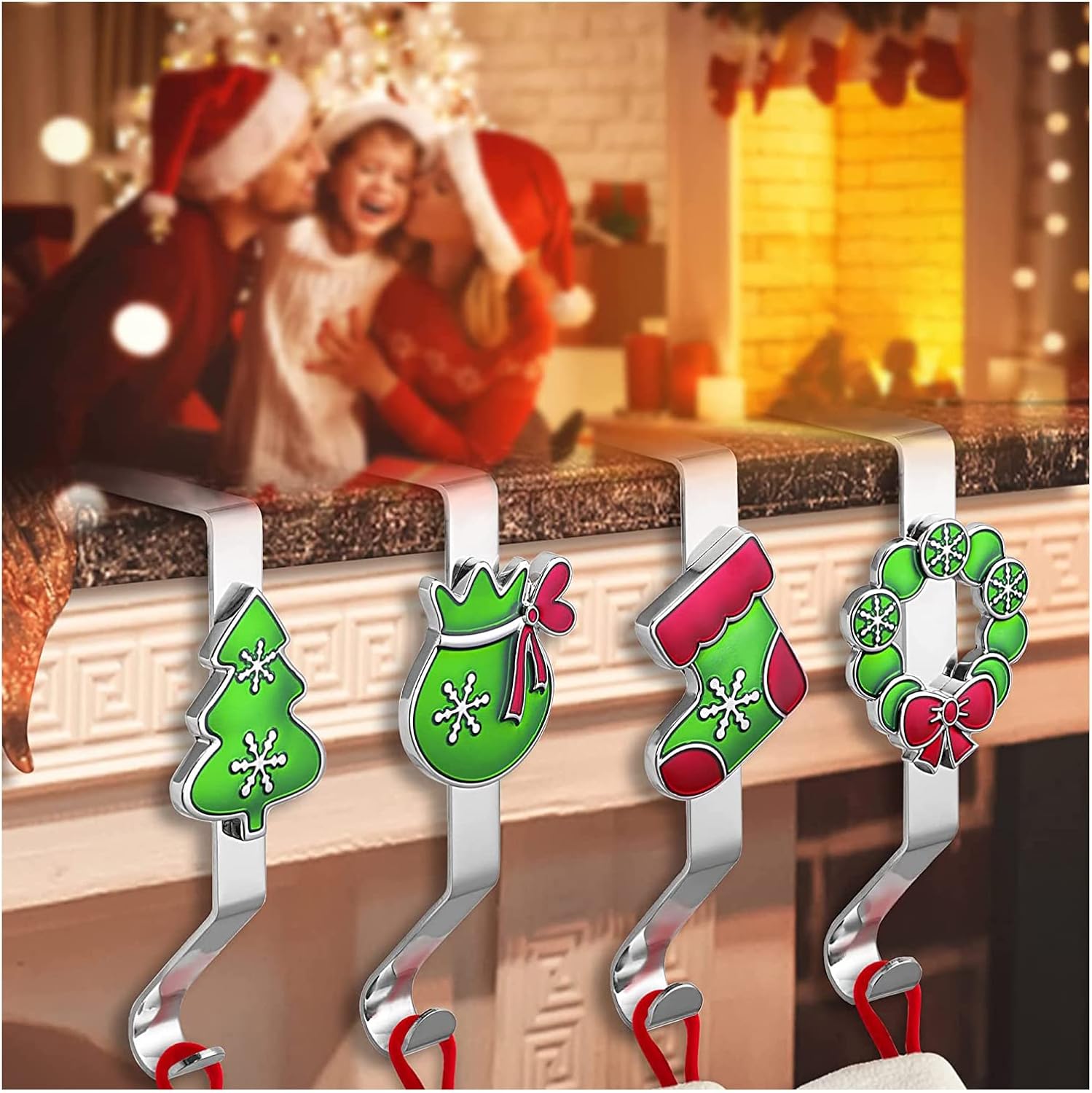 ZAselect Christmas Stocking Hangers for Fireplace 4PCS Christmas