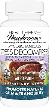 Host Defense MycoBotanicals Stress Decompress* Capsules - Mushroom Supplement with Lemon Balm & Ashwagandha Root - with Reishi, Lions Man & Skullcap - 60 Capsules 30 Servings*