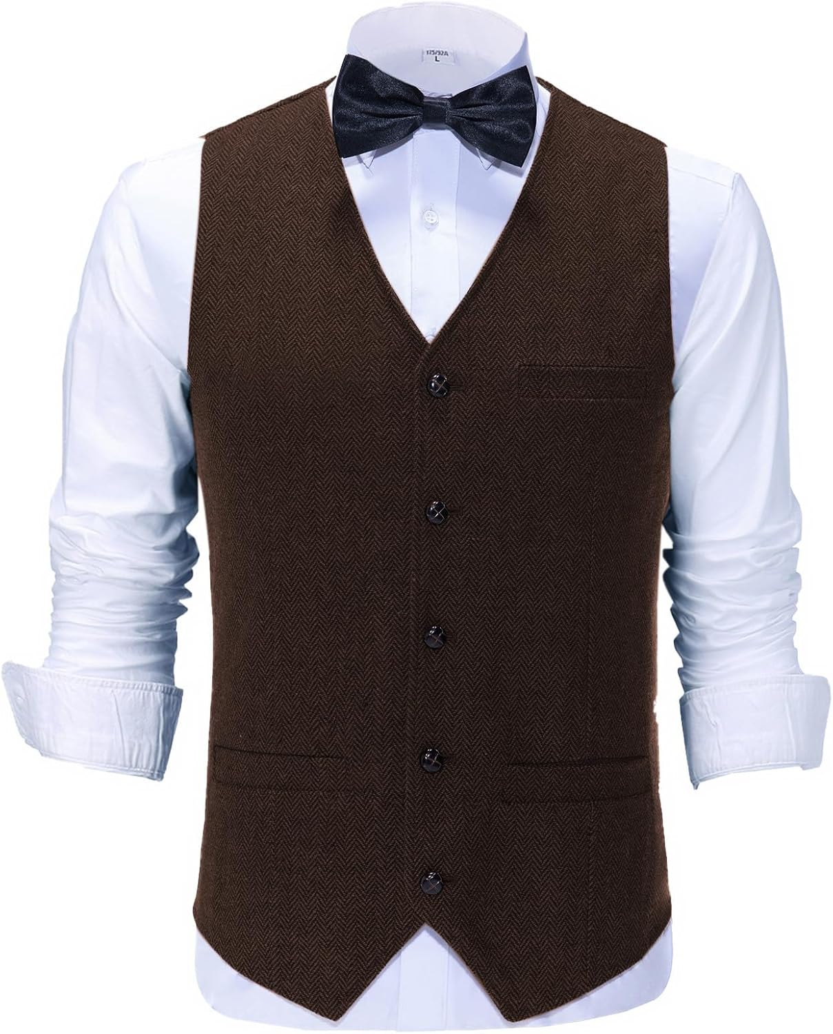 Men's V-Neck Suit Vests Slim Fit Casual Business Formal Herringbone Tweed Wool Waistcoat Wedding Groomsmen Suit Vest - Image 3