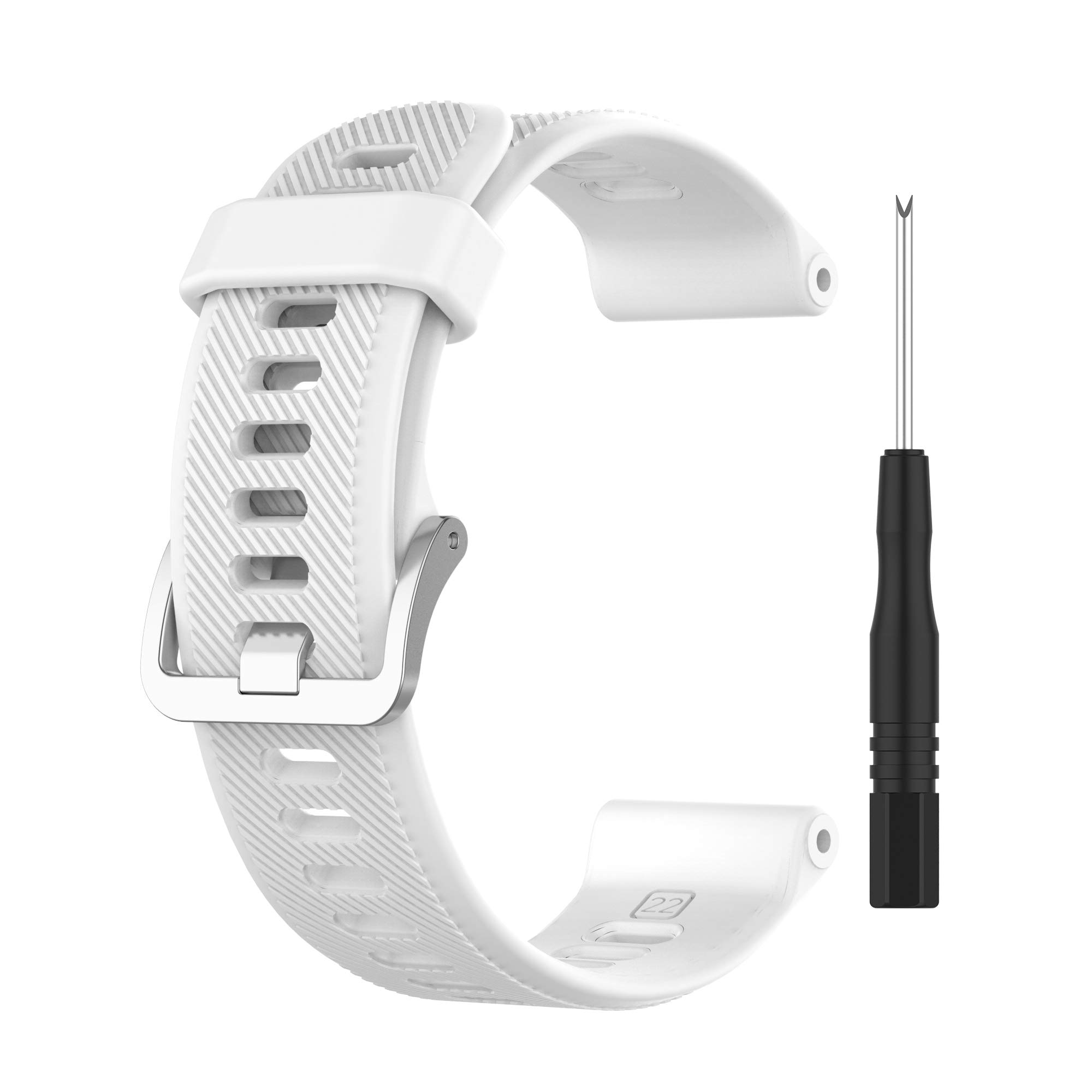 BoLuo Silicone Watch Band, Compatible for Garmin Forerunner 745, Sport Watchstrap with Tool, White, 22.0 mm, Unisex-Adults