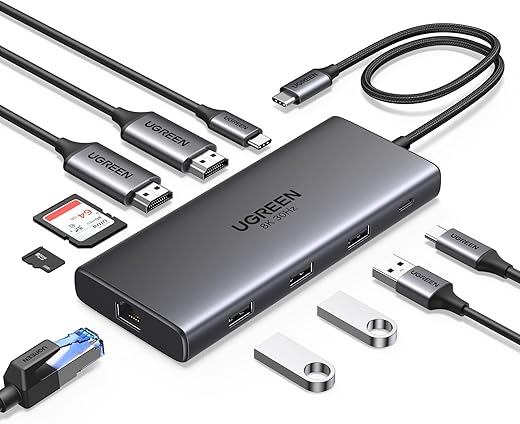 UGREEN Docking Station, Revodok Pro 210 USB C Hub (10-in-1) with Dual 4K@60Hz, Single 8K@30Hz, Gigabit Ethernet, 100W PD, 4x 5Gbps USB Data Ports, SD/TF, USB-C Dock for Thinkpad, HP, Dell Laptops