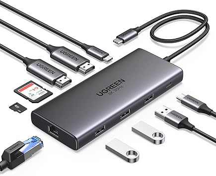 UGREEN Laptop Docking Station, Revodok Pro 210 USB C Hub (10-in-1), Dual 4K@60Hz HDMI, Single 8K, 100W PD, 1Gbps Ethernet, 4x 5Gbps USB-A/C Data, SD/TF, Aluminum USB-C Dock for Dell, HP, ThinkPad