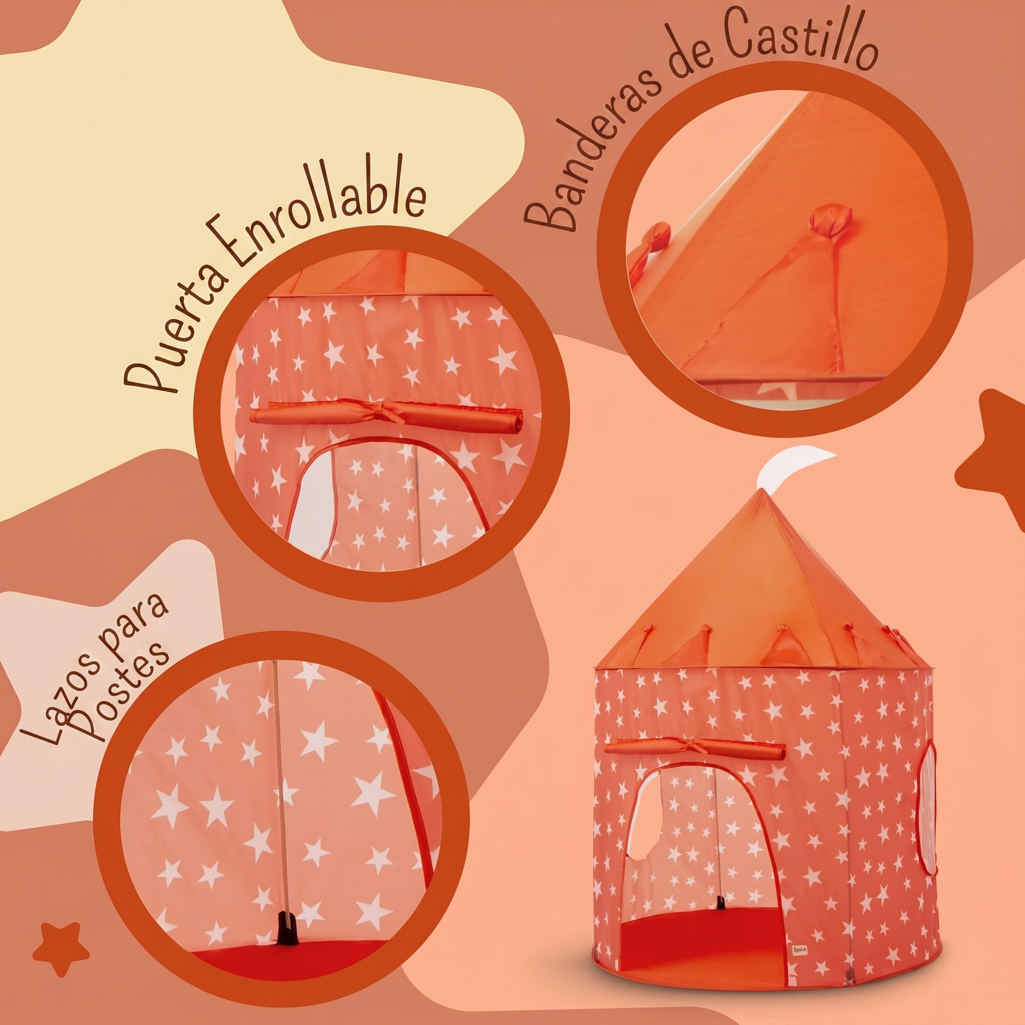 Carpa de Juegos Naranja para niños, casita de Juegos Pop-up Estrellada para Interior/Exterior para niños y peques, Refugio de Juego/Piscina de Bolas y Juguetes de jardín