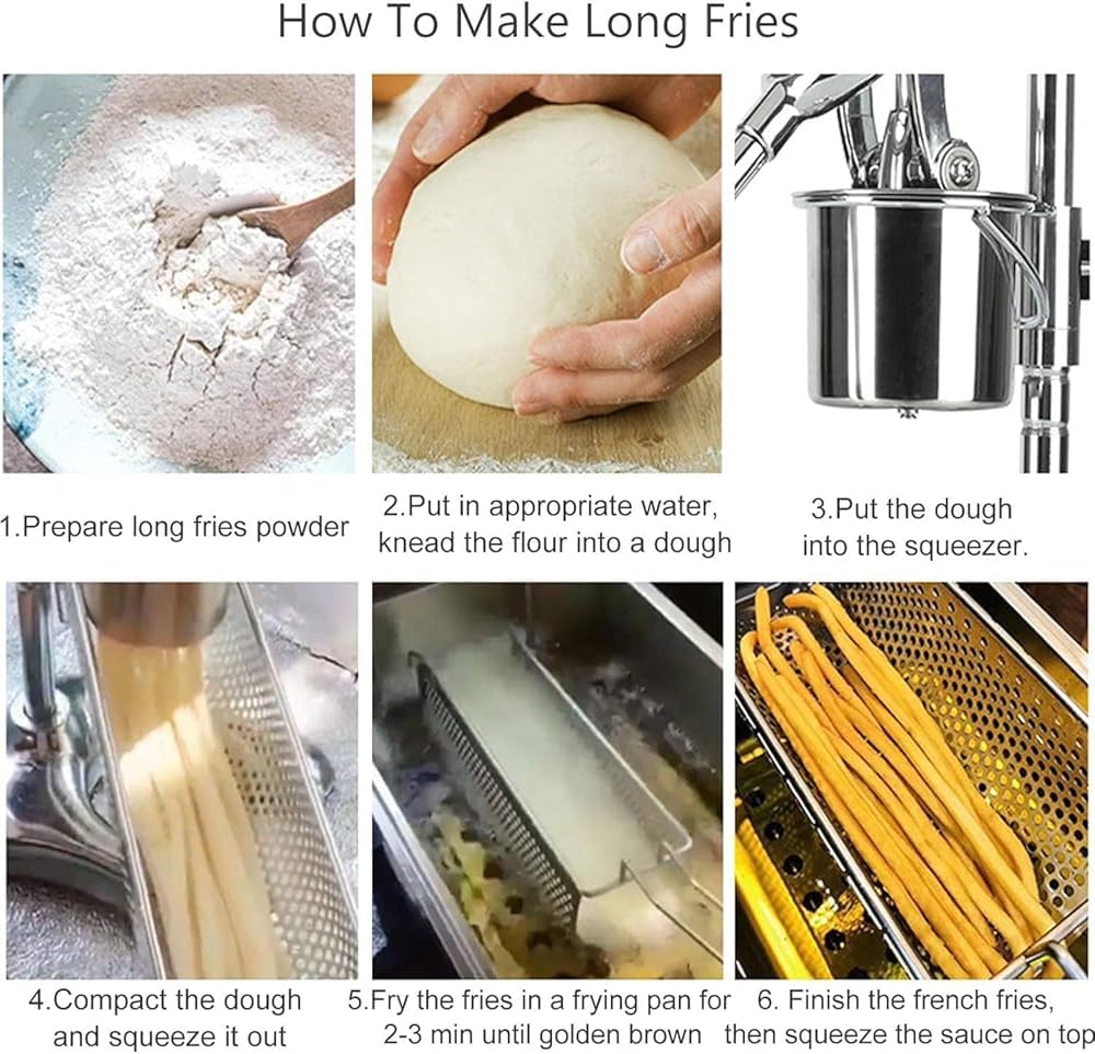 Cortador manual de patatas fritas largas de 30 cm, exprimidor de patatas fritas de acero inoxidable con cesta frita, cortador de cocina para patatas fritas caseras