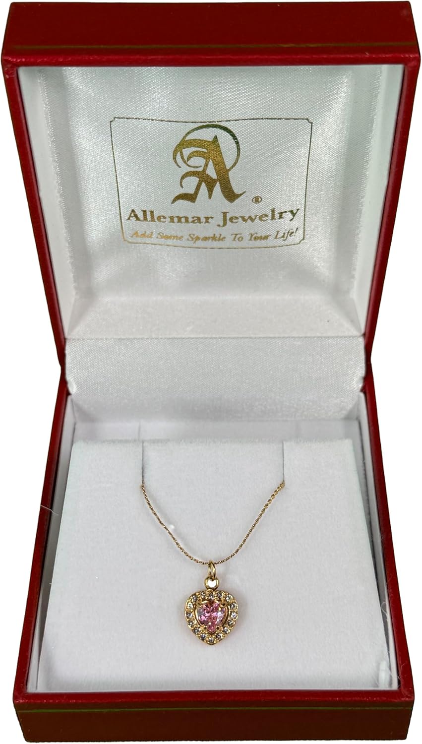 Jewelry Pink Heart Pendant Necklace, 18K Gold Plated Stainless Steel with Zircon Stones, 45cm Chain