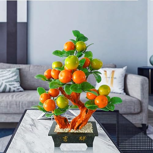 Miniatura 5 de Bonsái artificial, árbol de bonsái artificial, plantas artificiales en maceta, tallado de jade, bonsái naranja para decoración del hogar, oficina,