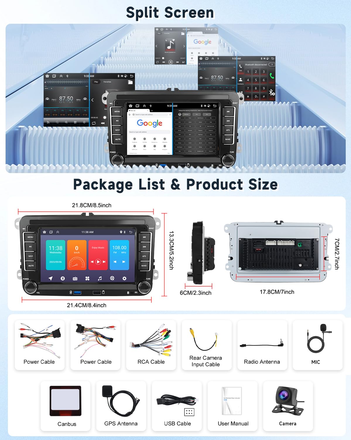 2G+64G Android Autoradio für VW Golf 5 6 Passat Polo Tiguan Touran Caddy Skoda Seat 7 Zoll Wireless Carplay Autoradio 2 Din mit Android Auto Touchscreen GPS Navi WiFi Bluetooth FM/RDS Rückfahrkamera