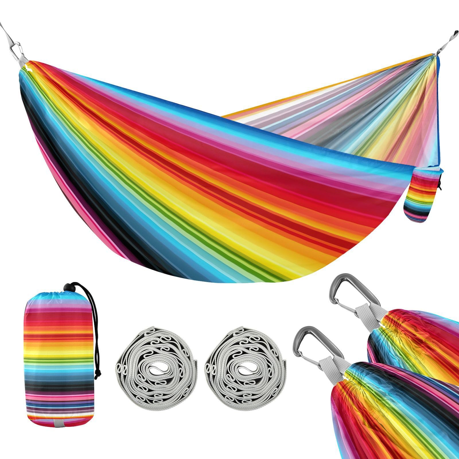 ATTX Colorful Mexico Stripe Camping Hammock - Lightweight & Portable Hammocks, Heavy Duty 330lbs Capacity for Indoor, Hiking, Backpacking, Travel, Backyard, Beach#440