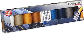 Gütermann creativ Nähfaden-Set mit 8 Spulen Profi-Jeansfaden Denim 100 m in den typischen Jeanssteppfarben + 5 Jeans-Nähmaschinennadeln von SCHMETZ