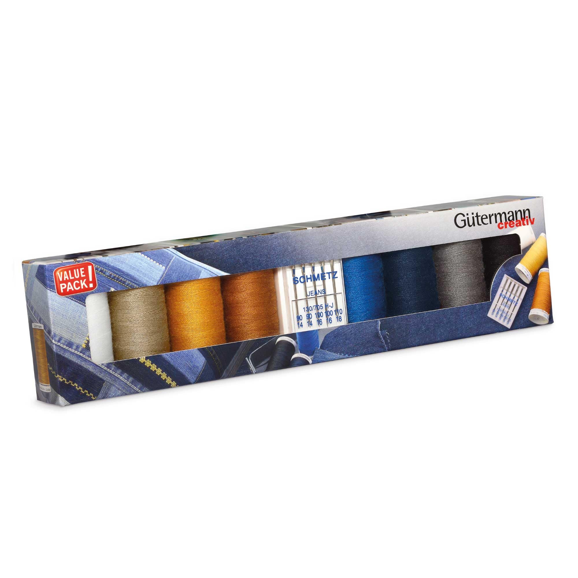Denim Sewing Thread Set 100m, Assorted Shades, One Size