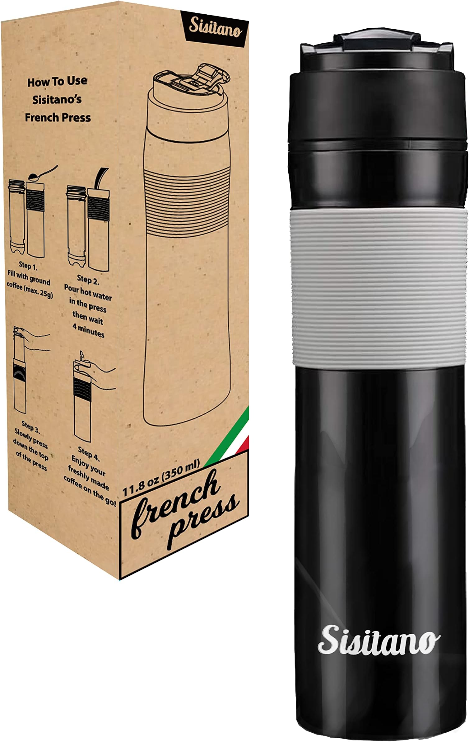 2in1 Travel French Press Coffee Maker, Portable 11.8 oz Tumbler Coffee French Press for Ground Coffee & Tea Leaves; Iced Coffee, Cold Brew Tea, Coffee Mug for Trips, Camping, Work & School