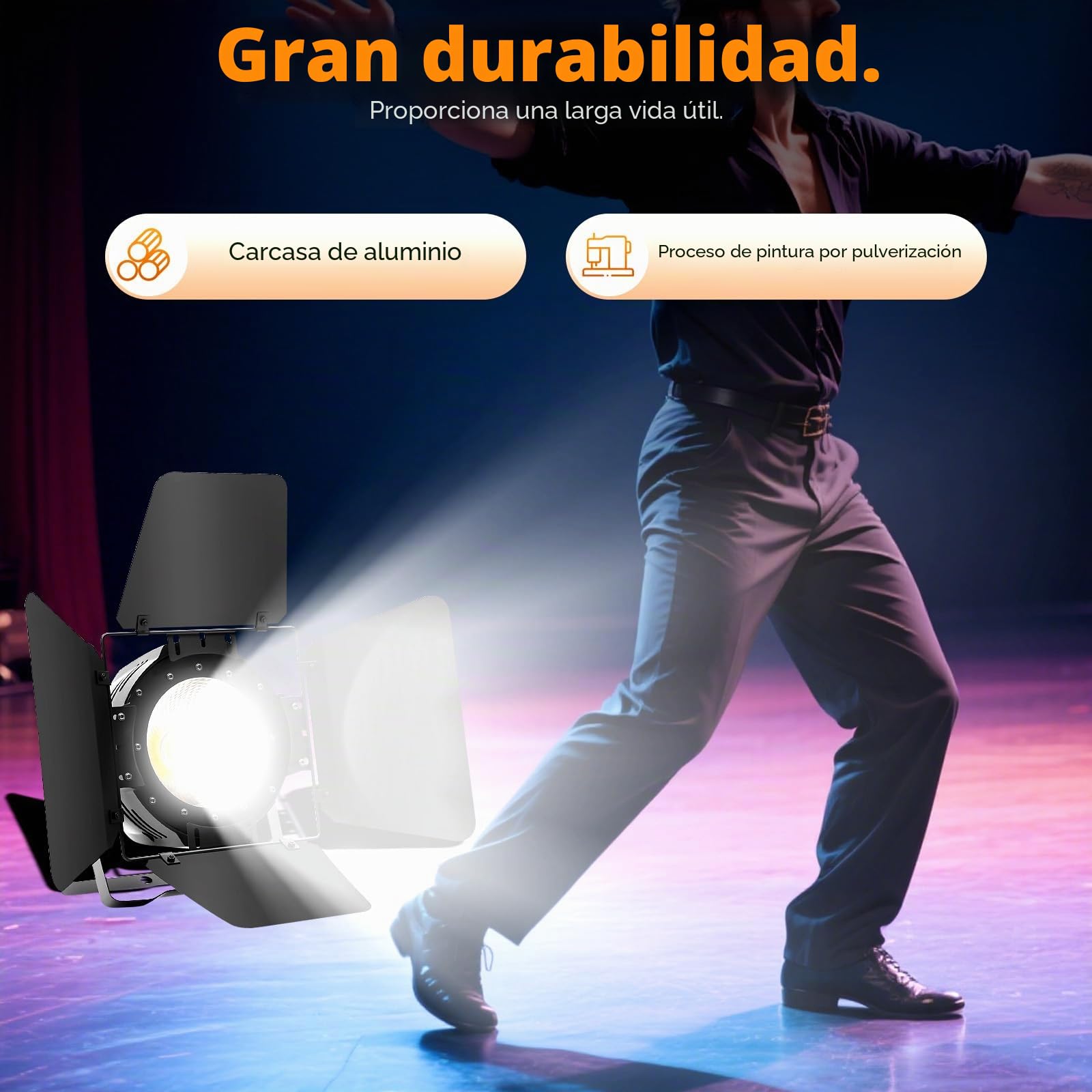 Iluminación Escenario 200W LED 2 en 1, Foco PAR COB DMX con Visillos, Luz ESTUDIO Teatro Calida/Blanca, Pantalla Plana para Eventos DJ Boda Bar Musicales, IP20