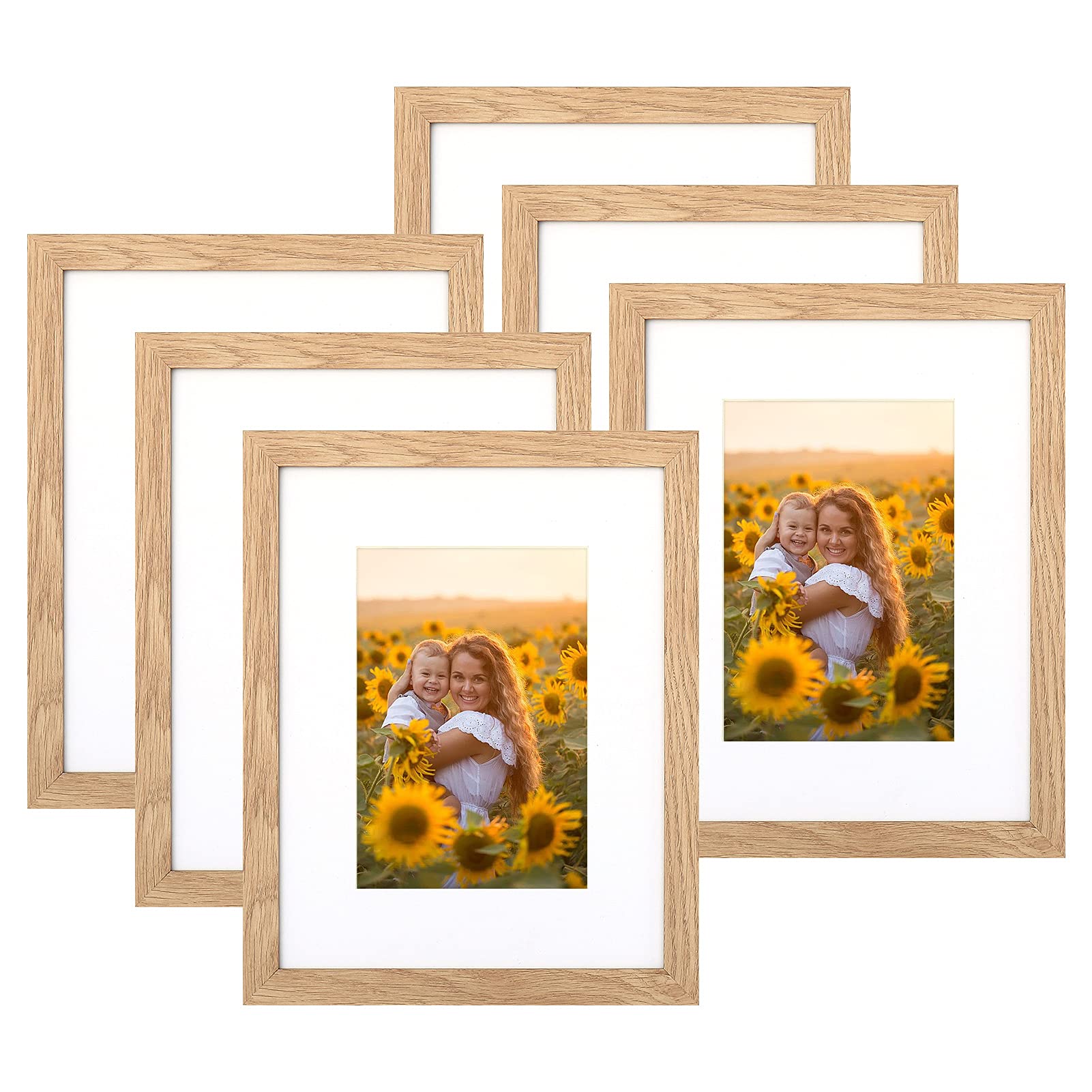 Set di 6 cornici per foto da 8 x 10, cornice portafoto in legno chiaro per display ad alta definizione, montaggio a parete verticale orizzontale o da tavolo.