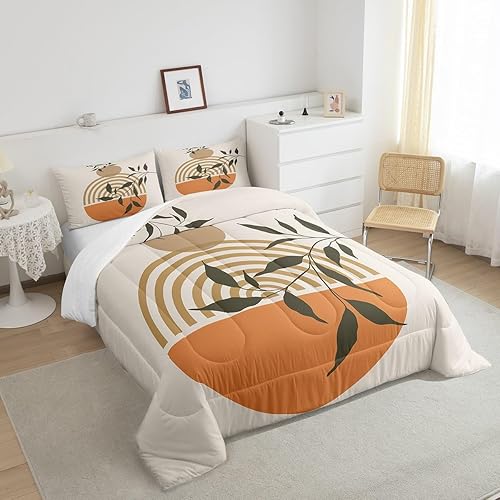 Miniatura 4 de Juego de ropa de cama tamaño King con diseño de hojas bohemias para niñas, niños, adolescentes y mujeres, abstracto, exótico, geométrico, moderno,