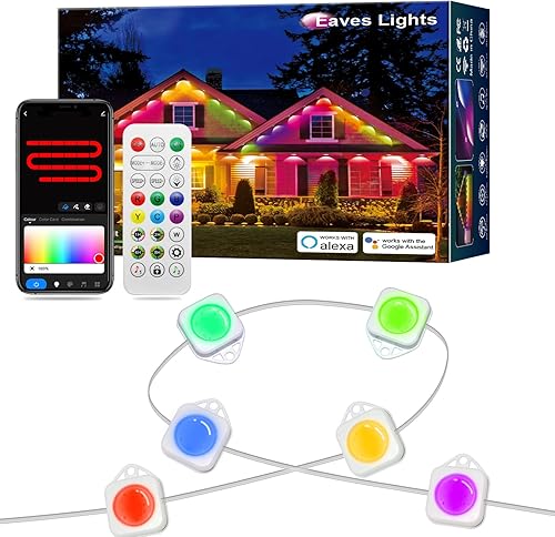 LemonNova Luces permanentes para exteriores, 30 pies con 22 luces LED blancas cálidas y frías, IP67 impermeables, con modos de escena de bricolaje,