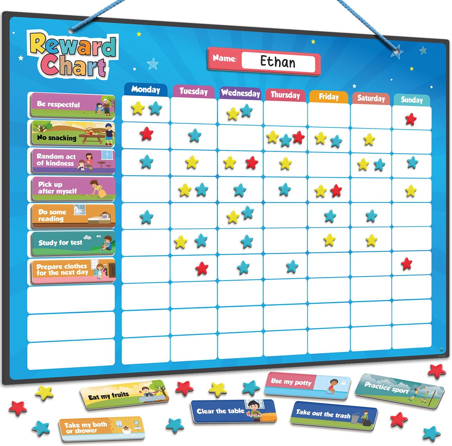 inamio Magnetic Kids Responsibility Reward Chart - Engaging 3D Stars & Chore Tasks - Behavior Chart for Home & School - Ideal for Ages 3-9, Multiple Kids