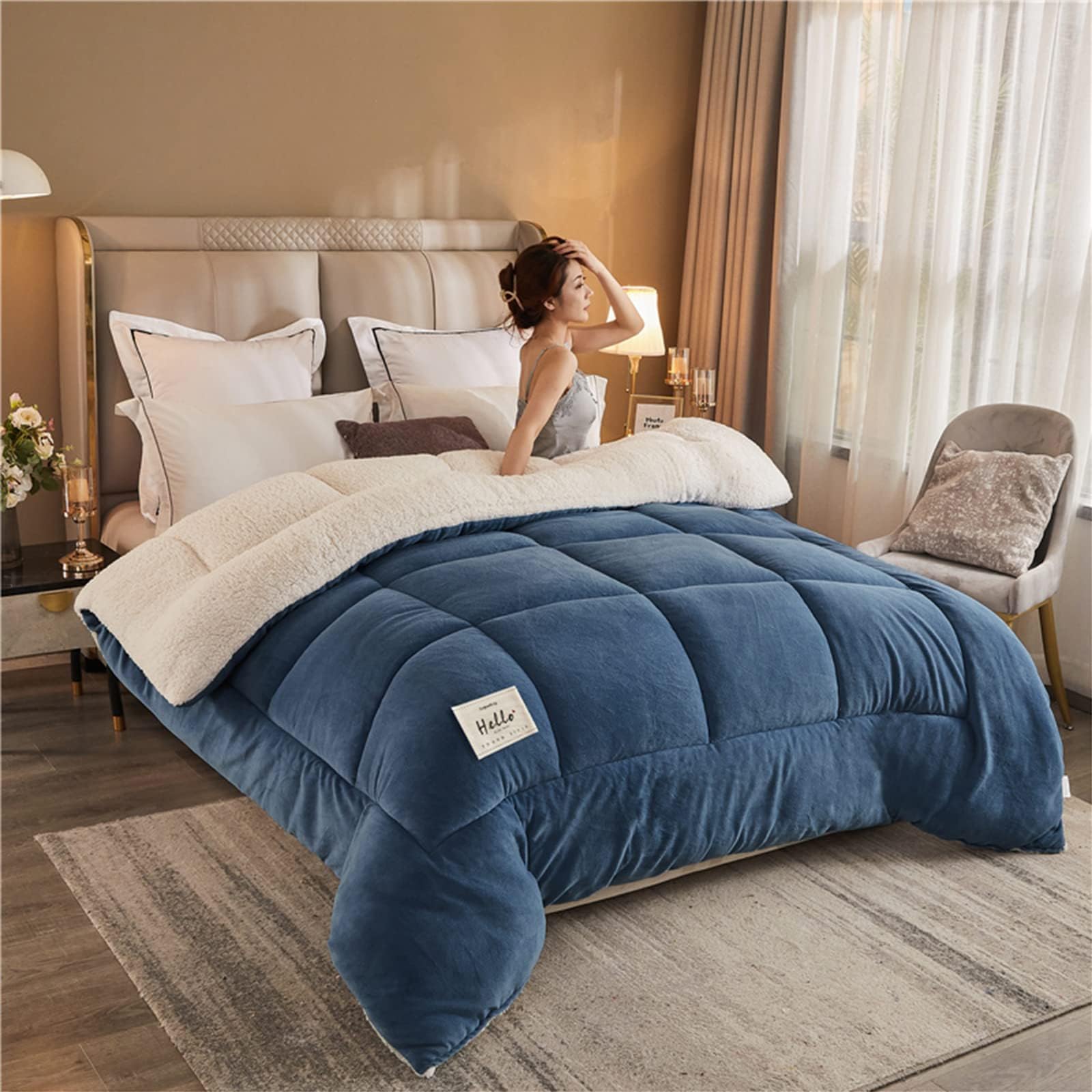 ZMIN Piumino, Lana Autunno E Inverno Addensare Calda Trapunta Regalo per l'inverno Biancheria da Letto Matrimoniale Trapunte in Pile per La Camera da Letto di Casa,B,200x230cm(5kg)