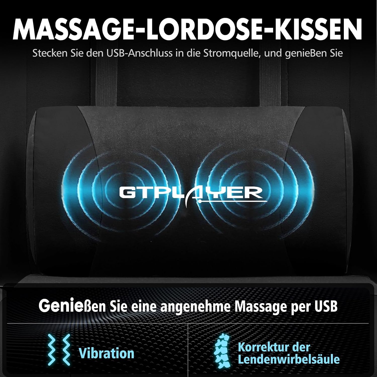 GTPLAYER Gaming Chair, Office Chair, Ergonomic PC Chair, Gaming Chair with Massage Lumbar Support, Task Chairs with Footrest and Headrest, Black Fabric