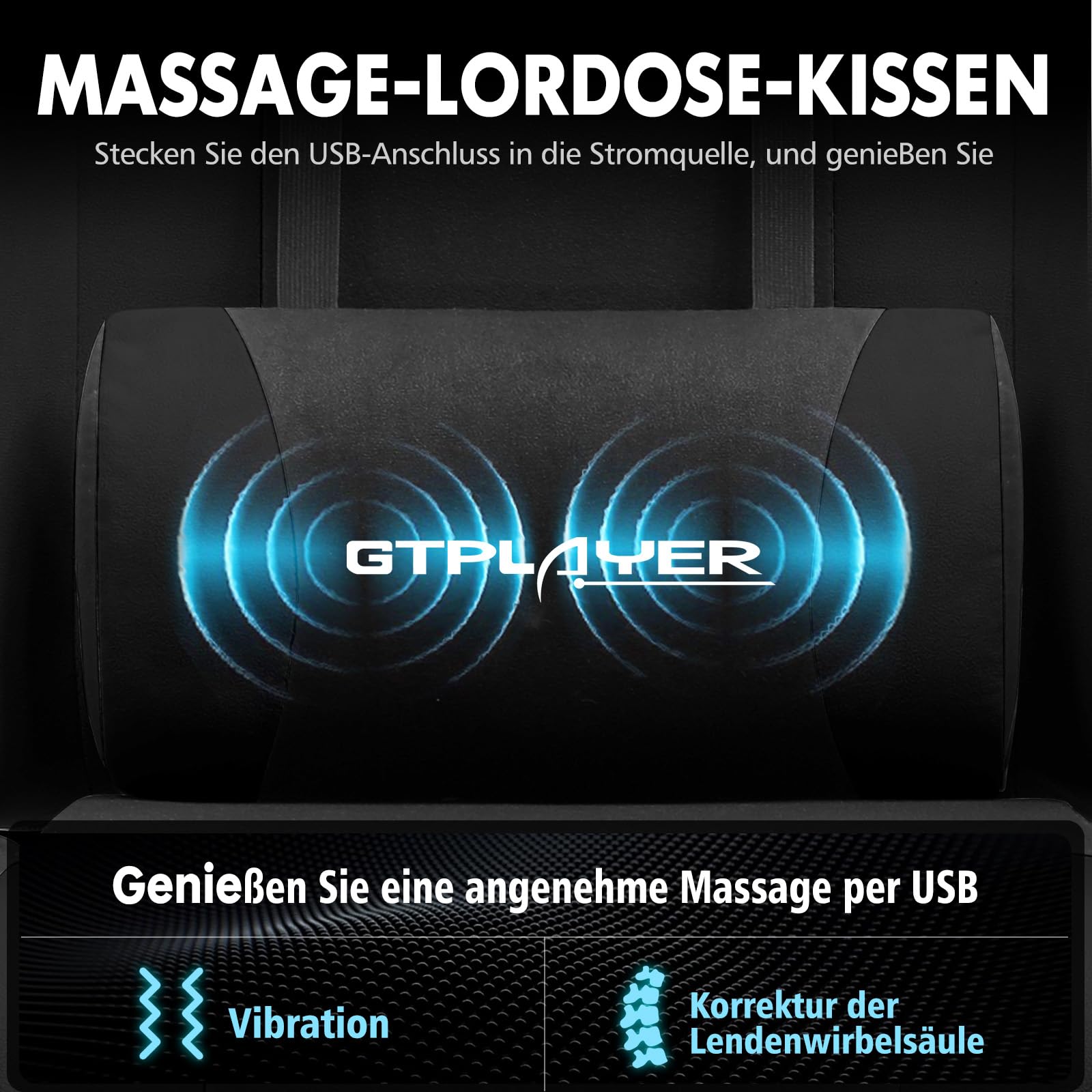 GTPLAYER Sedia da gioco, sedia da ufficio, sedia ergonomica, sedia da gioco, con supporto per massaggi, sedie task con poggiapiedi e poggiatesta, tessuto nero