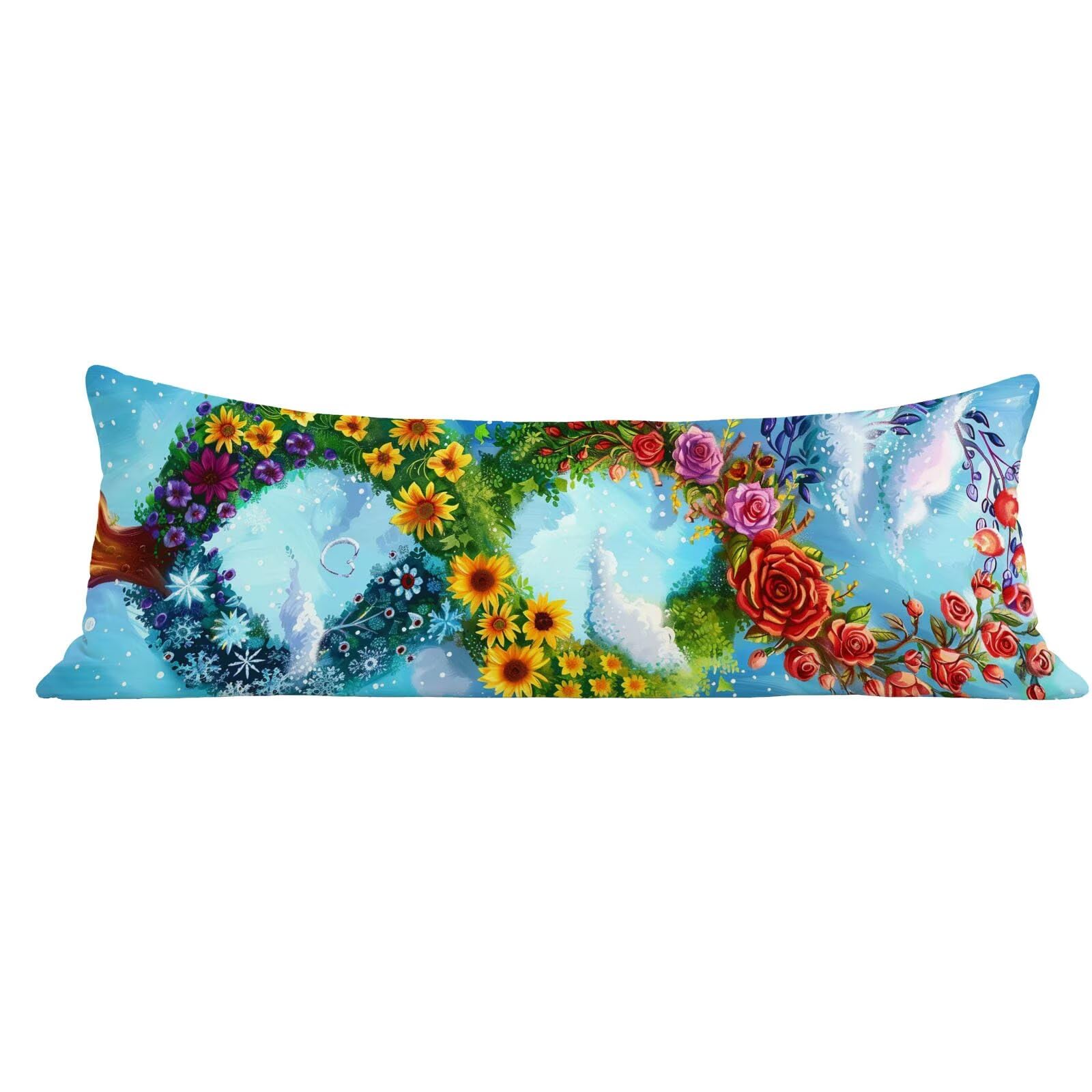 Funda de Almohada 60 x 180 cm Azul Protector Almohada 180 cm con Cremallera Invisible, Lino Durable y Transpirable Pillow Case Largas Árbol Impresión a Doble Cara para Cama, Sofá y Dormitorio dg-460