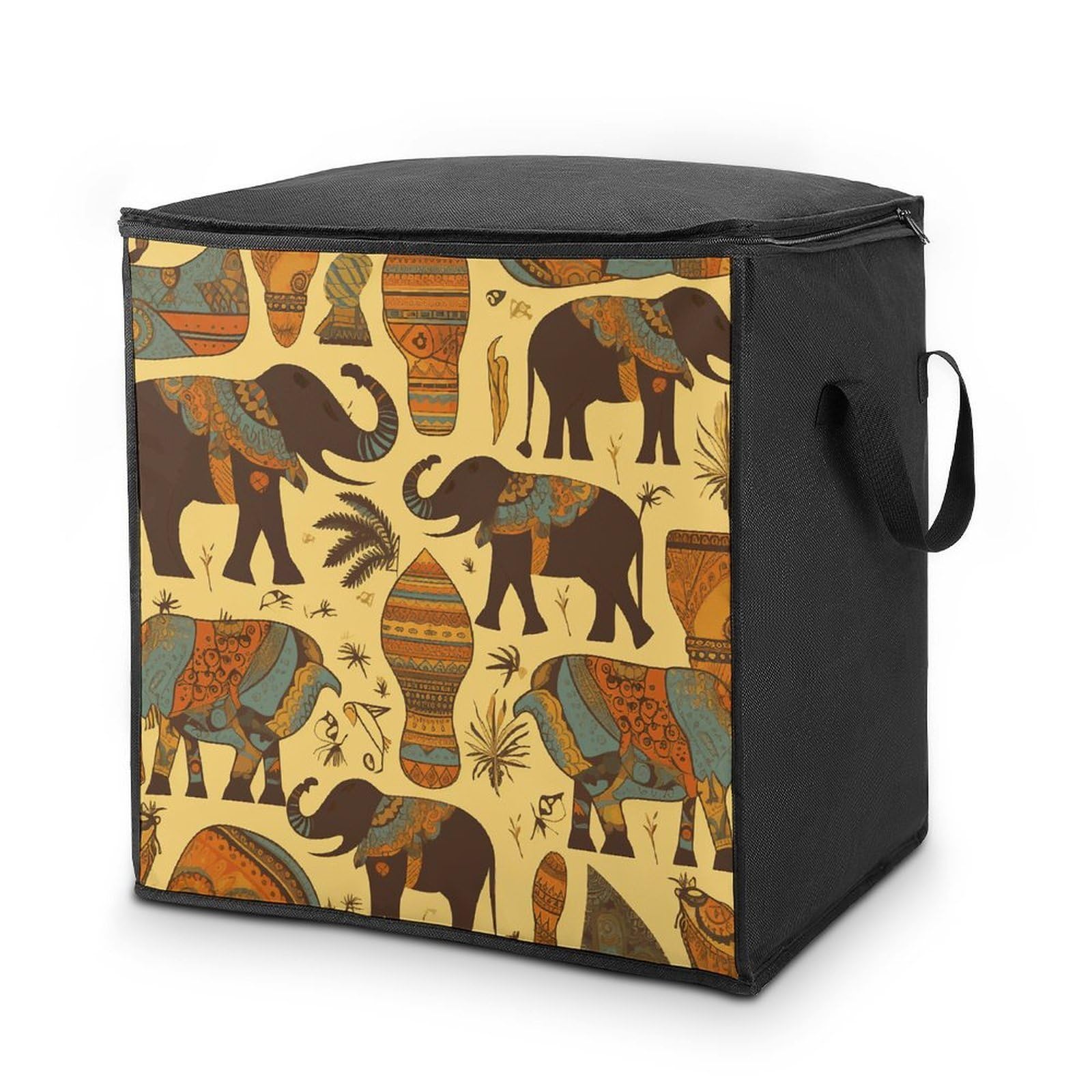 70L Africa Elephant Storage Bag With Zipper Closet Organizers with Handle for Home Storage Organizer for Blankets Quilts Clothes Comforter Bedding And Pillows