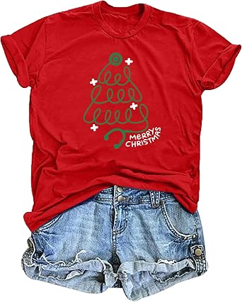Santas Favorite Womens Christmas Nurse T-Shirts - Graphic Xmas Gifts Holiday Blouse Tops