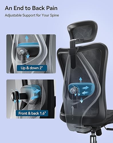 Miniatura 8 de SIHOO M57 Silla de oficina ergonómica de malla, silla de escritorio con respaldo alto para el hogar con reposabrazos 3D, soporte lumbar y