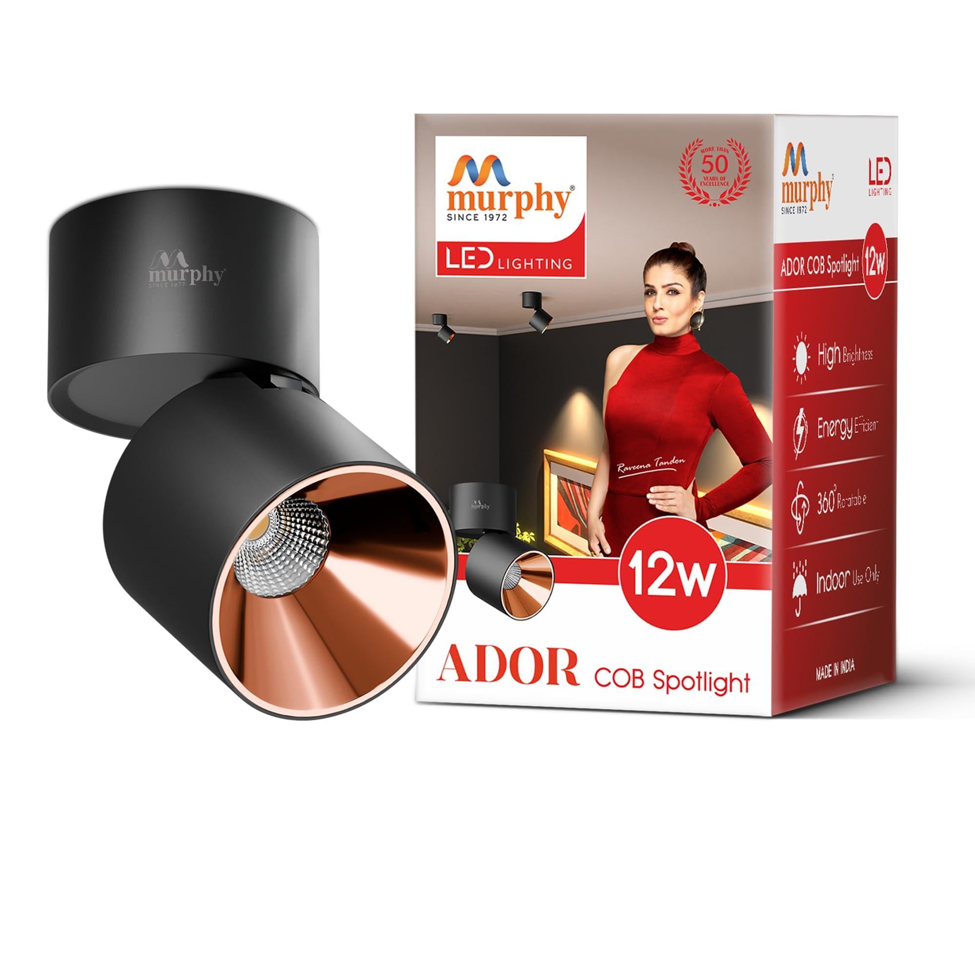 Murphy Ador 12W LED Surface COB Spot Light Rose Gold Reflector | Natural White 4000K | 360° Rotatable & 90° Adjustable | Aluminium Body | BIS Approved | 2 Year Warranty |Pack of 6