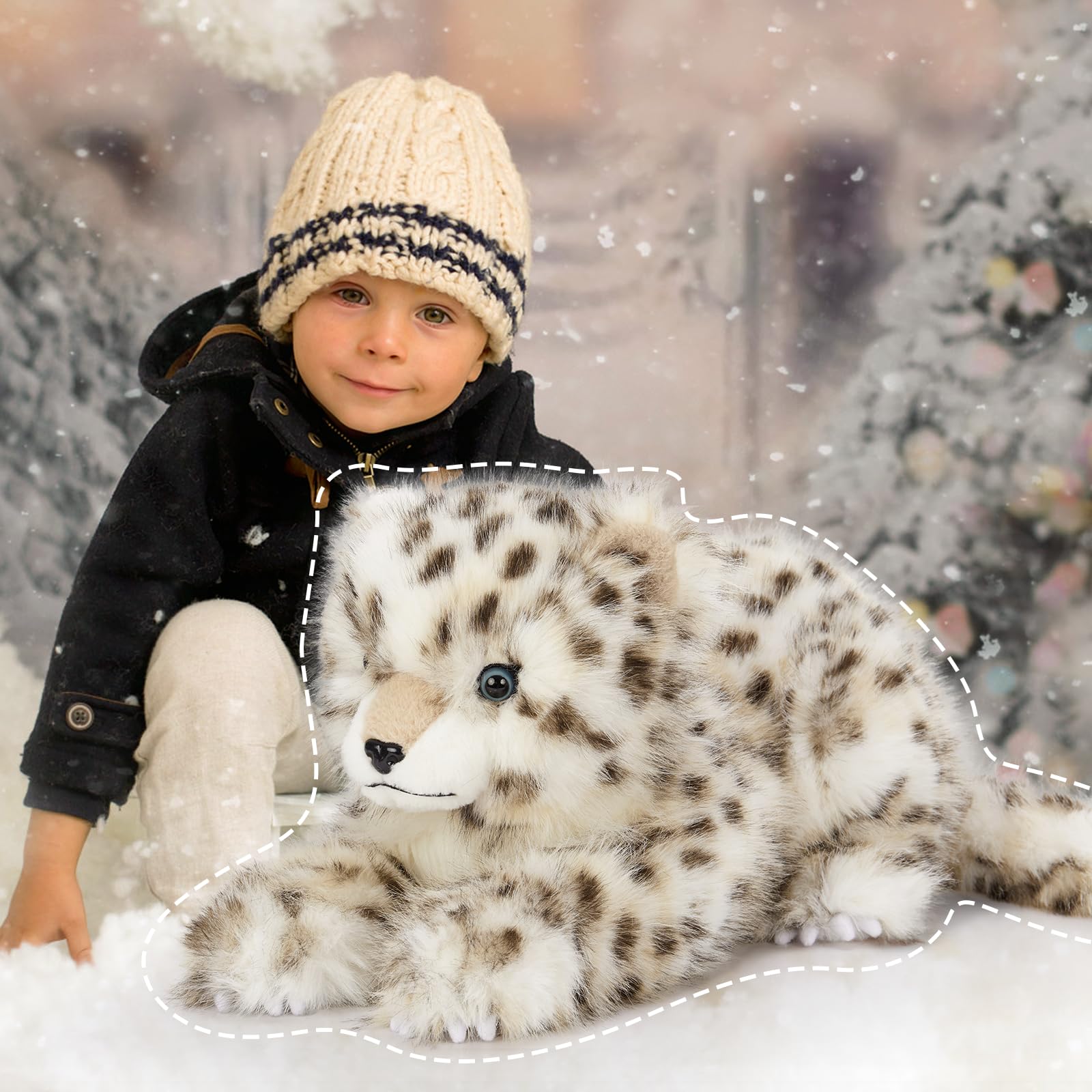 MaoGoLan 35 inch Snow Leopard Stuffed Animal Giant Leopard Toy for Kids, Realistic Plush Jungle Animals Cheetah Lion Tiger, Christmas Easter Valentine's Day Birthday Gift