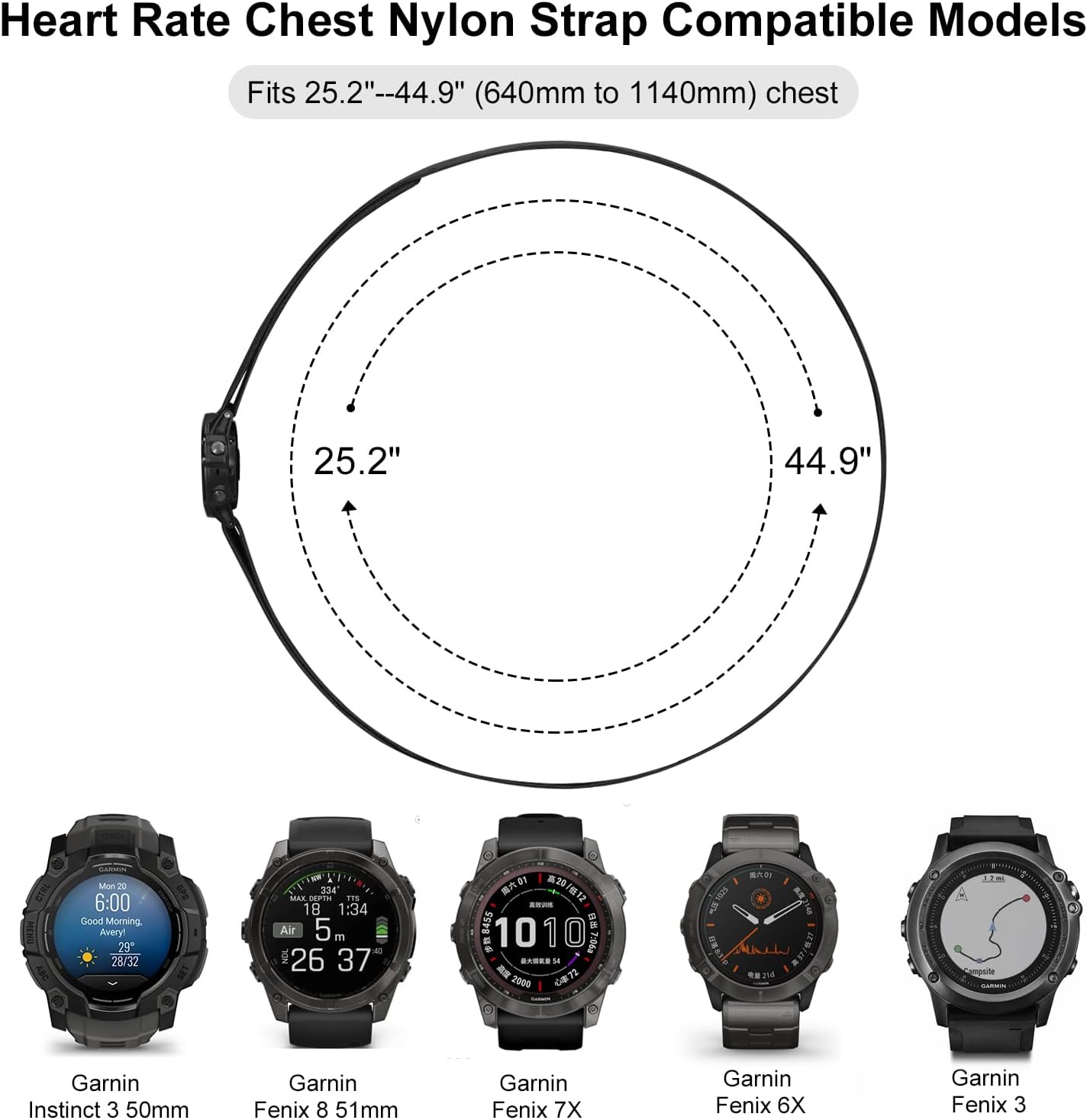 26mm QuickFit Heart Rate Chest Strap Compatible with Garmin Fenix 6X/6X Pro/7X/Fenix 8 51mm/5X/5X Plus/3, Soft Sport Nylon for Instinct 3 50mm Band/Descent MK1/D2 Delta PX/D2 Charlie Men Women - Image 3