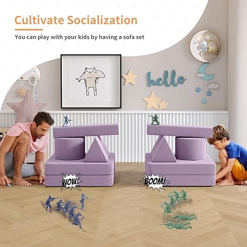 Miniatura 24 de Sofá modular de juegos para niños, 13 piezas, sofá modular para niños, sofá infantil para sala de juegos, sofá modular para niños y niñas, sofá de