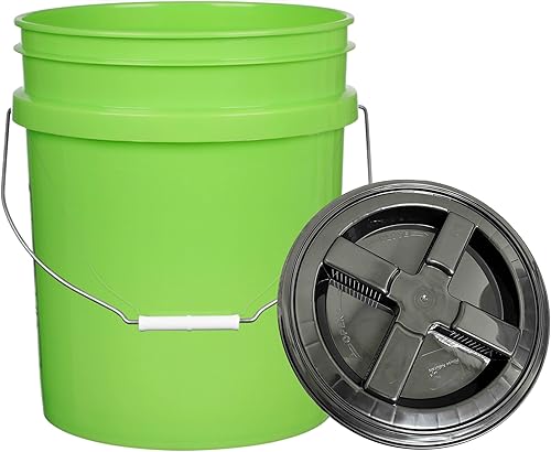 Miniatura 4 de House Naturals Cubo de plástico verde lima de 5 galones fabricado en Estados Unidos, de grado alimenticio, con tapa de doble junta hermética a rosca