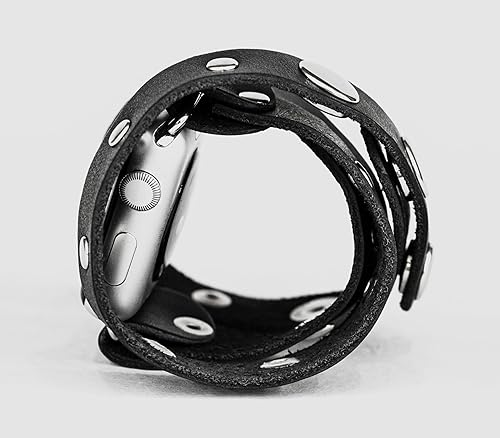 Miniatura 8 de stud Leather double wrap band strap compatible with Apple watch 38mm 40mm 41mm 42mm 44mm 45mm 46mm 49mm, Handmade UA 1090