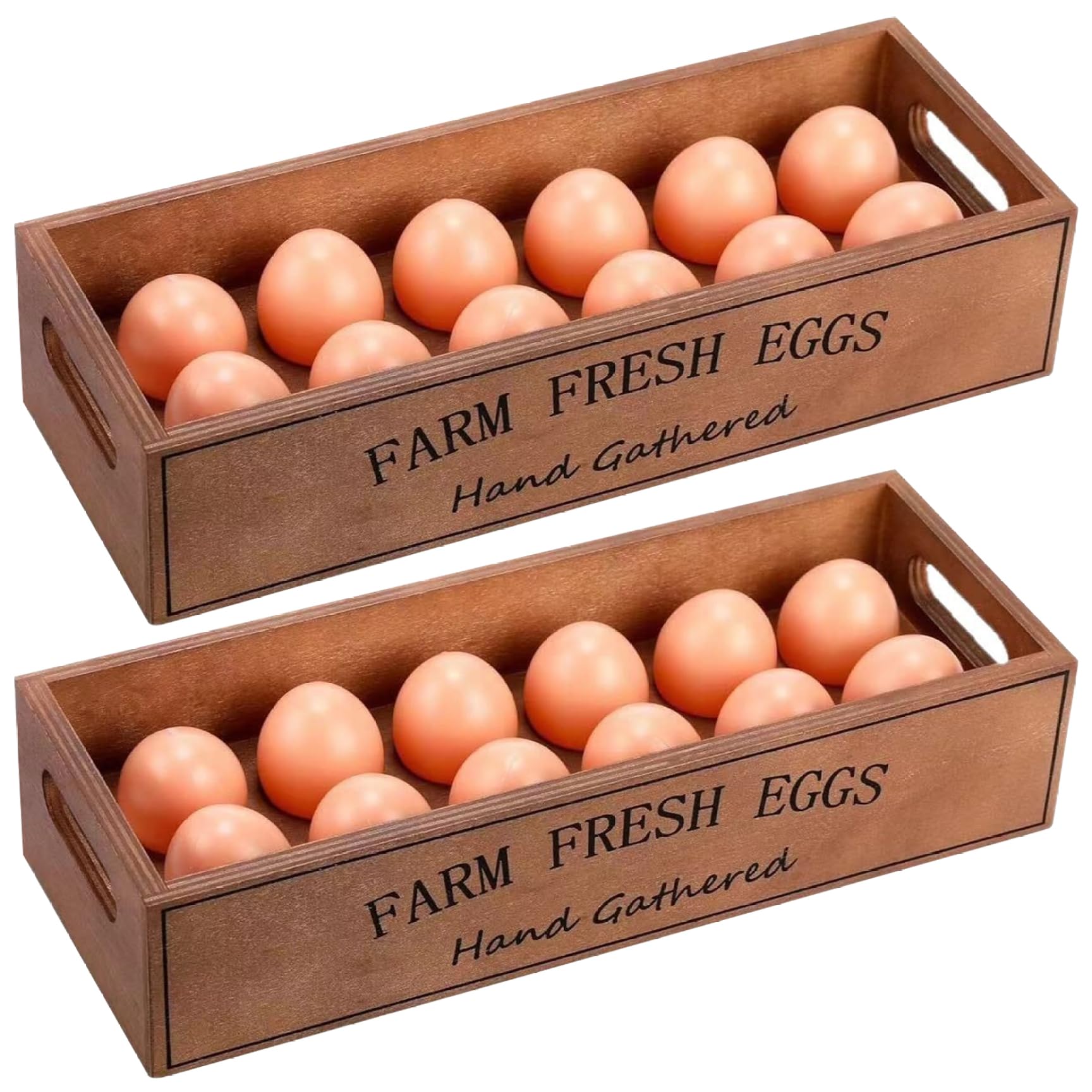 Whyzsjnclg Fresh Egg Holder Countertop, 2 Pcs Wooden Egg Holder for Countertop, Stackable Wood Storage Box with Slotted Design for Home Kitchen, Farm Fresh Eggs Display Case
