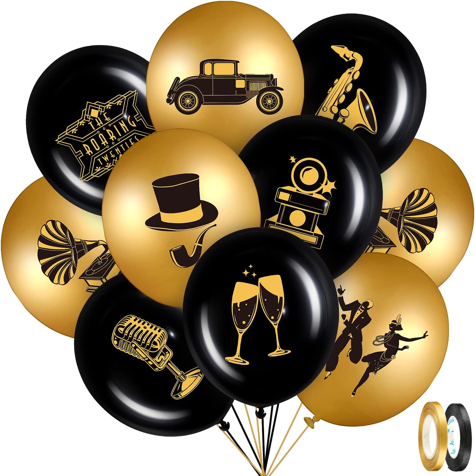 Aoriher 45 Pieces Roaring 20s Party Balloons Decorations Black and Gold Party 20th Birthday Balloons Vintage 1920's Themed Birthday Speakeasy Decoration Supplies
