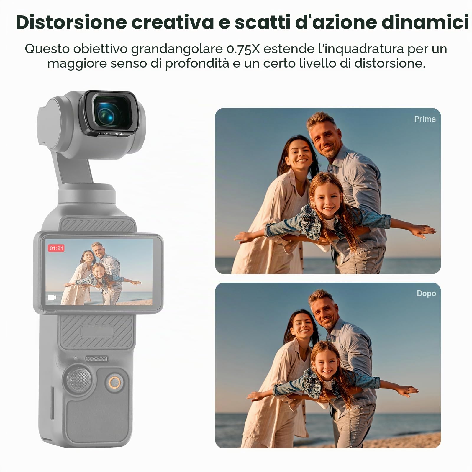 NEEWER Obiettivo Grandangolare 0.75x 108° FOV Compatibile con DJI Osmo Pocket 3 / Pocket 4 / Xtra Muse, Lente Asferica Magnetica HD per Action Camera, LS-45