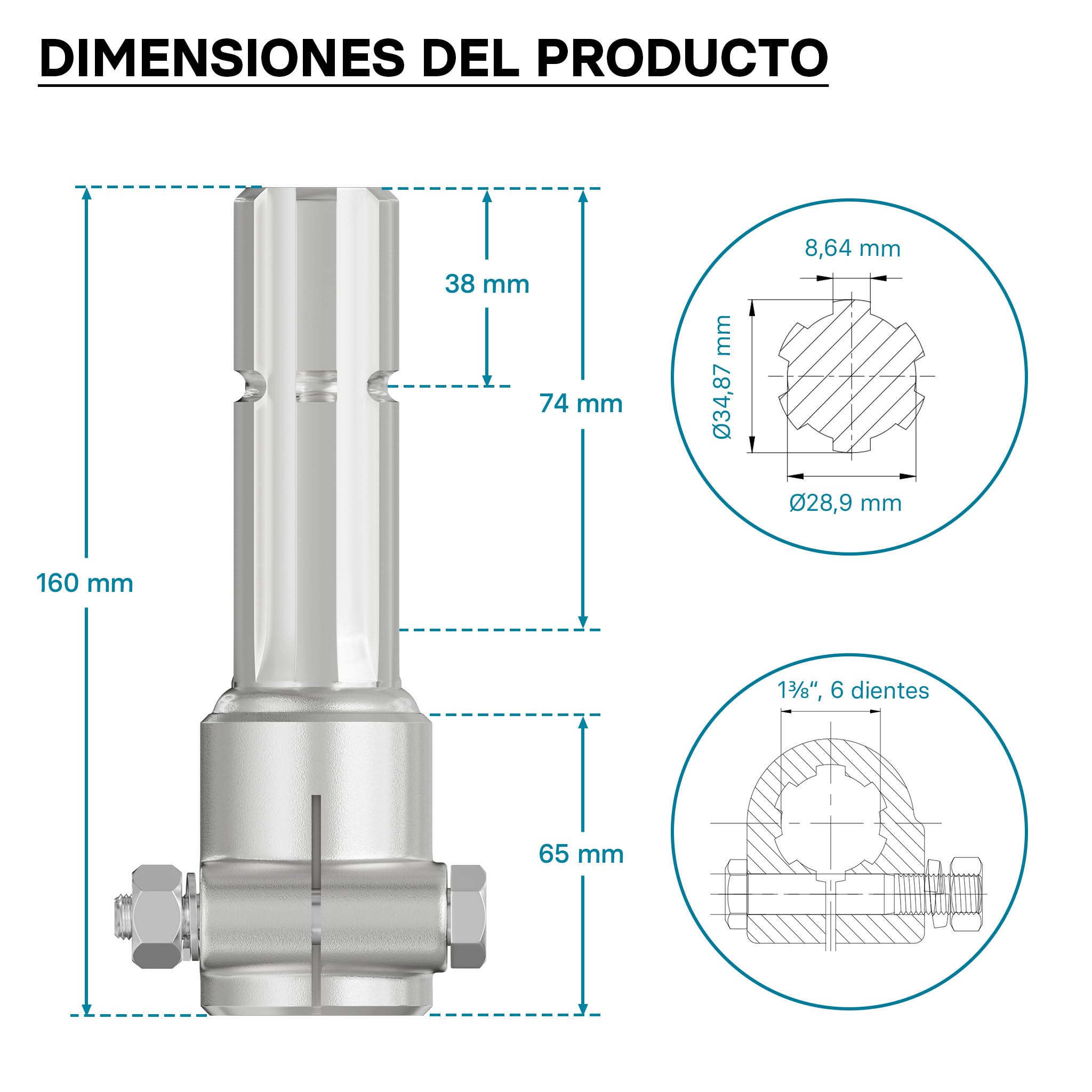 WilTec Toma de Fuerza, PTO 160 mm Casquillo con Eje Estriado 1 3/8" 6 Eje de Salida 1 3/8" 6 Tractor