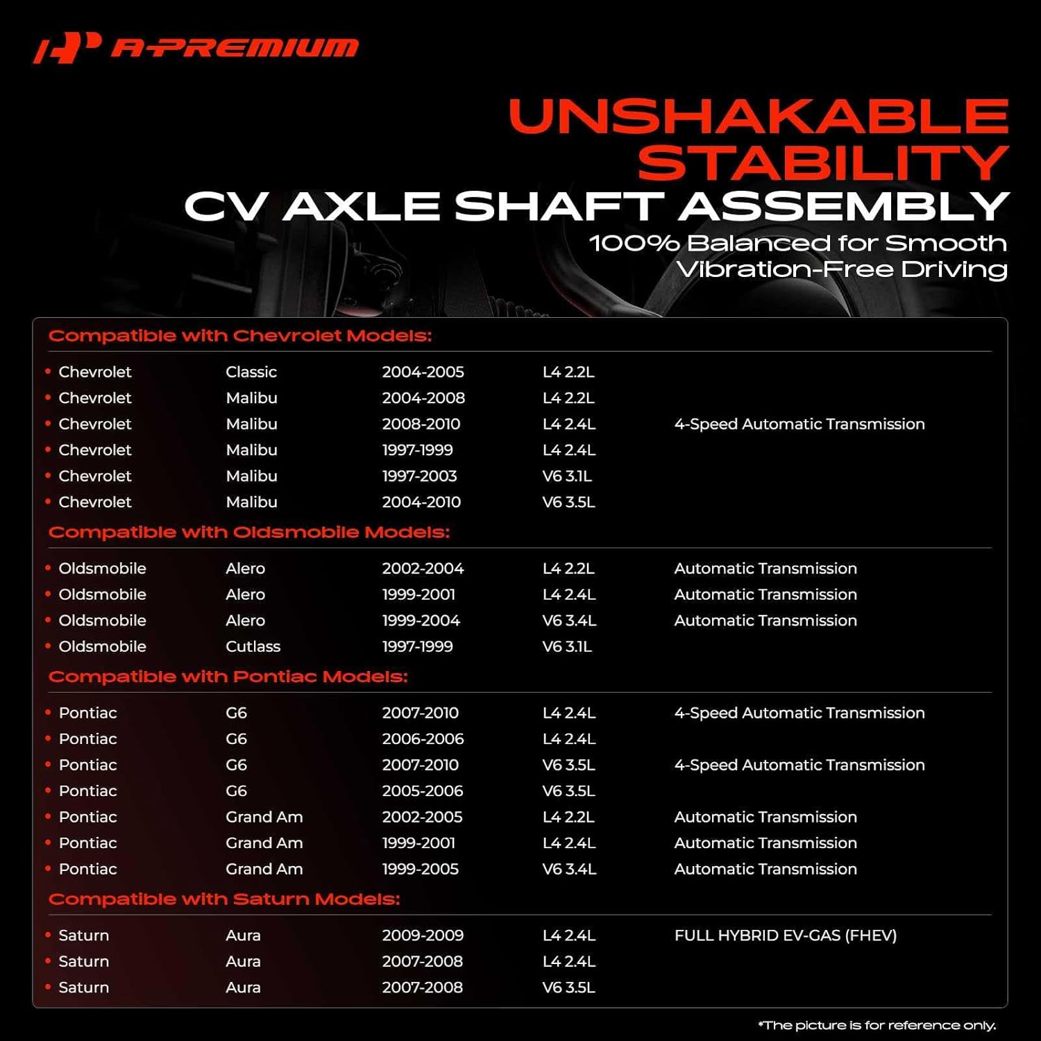 A-Premium CV Axle Shaft Assembly Compatible with Chevrolet Classic, Malibu & Oldsmobile Alero, Cutlass & Pontiac G6, Grand Am & Saturn Aura, Front Left or Right, Replace# 26059860