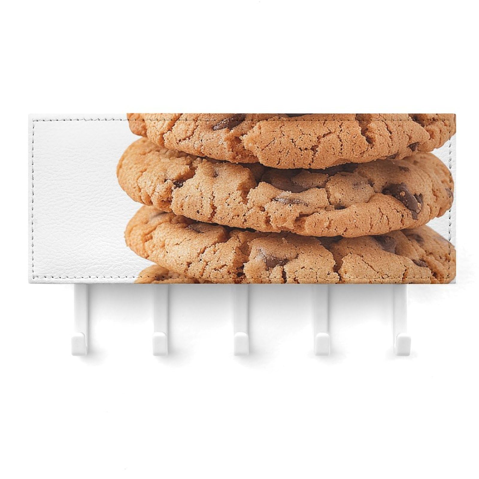 QMNLKH Biscuit Wall Mounted Key Rack for Home, No Drilling Key Holder with 5 Hooks, Self Adhesive Keys Chain Organizer for Hallway, Keys Hanger Shelf for Office, Doorway White