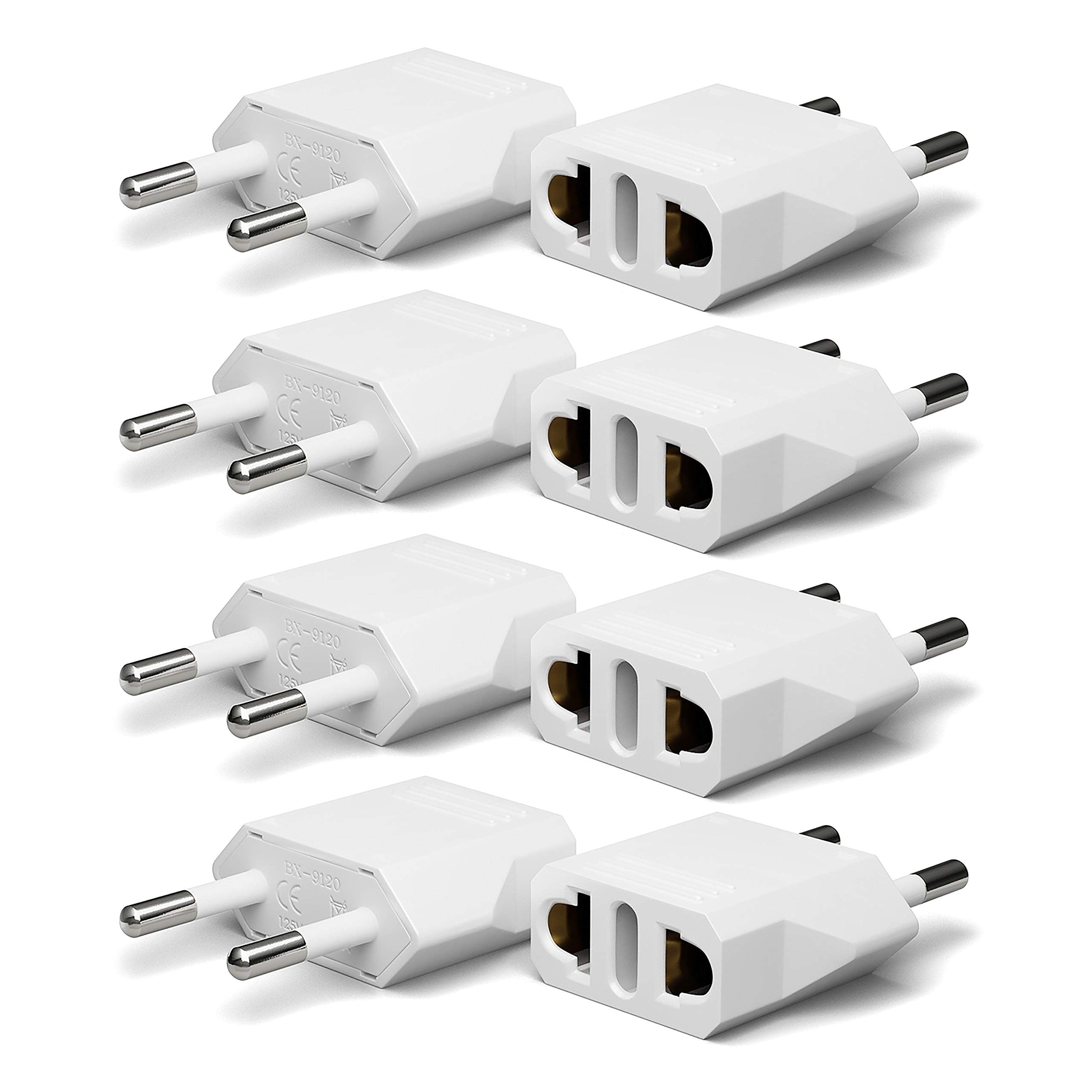 European Plug Adapter, Unidapt US to Europe Adapters, 8 Pack European Type C Adaptors, 110V to 220V Wall Outlet, Travel Power Plugs for EU/Asia Socket, Europe Pin Converter (White)