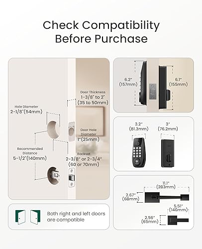 Miniatura 8 de DESLOC Cerradura de puerta de entrada sin llave C110 con juego de manija y pantalla (pantalla inteligente), cerraduras de puerta de huellas