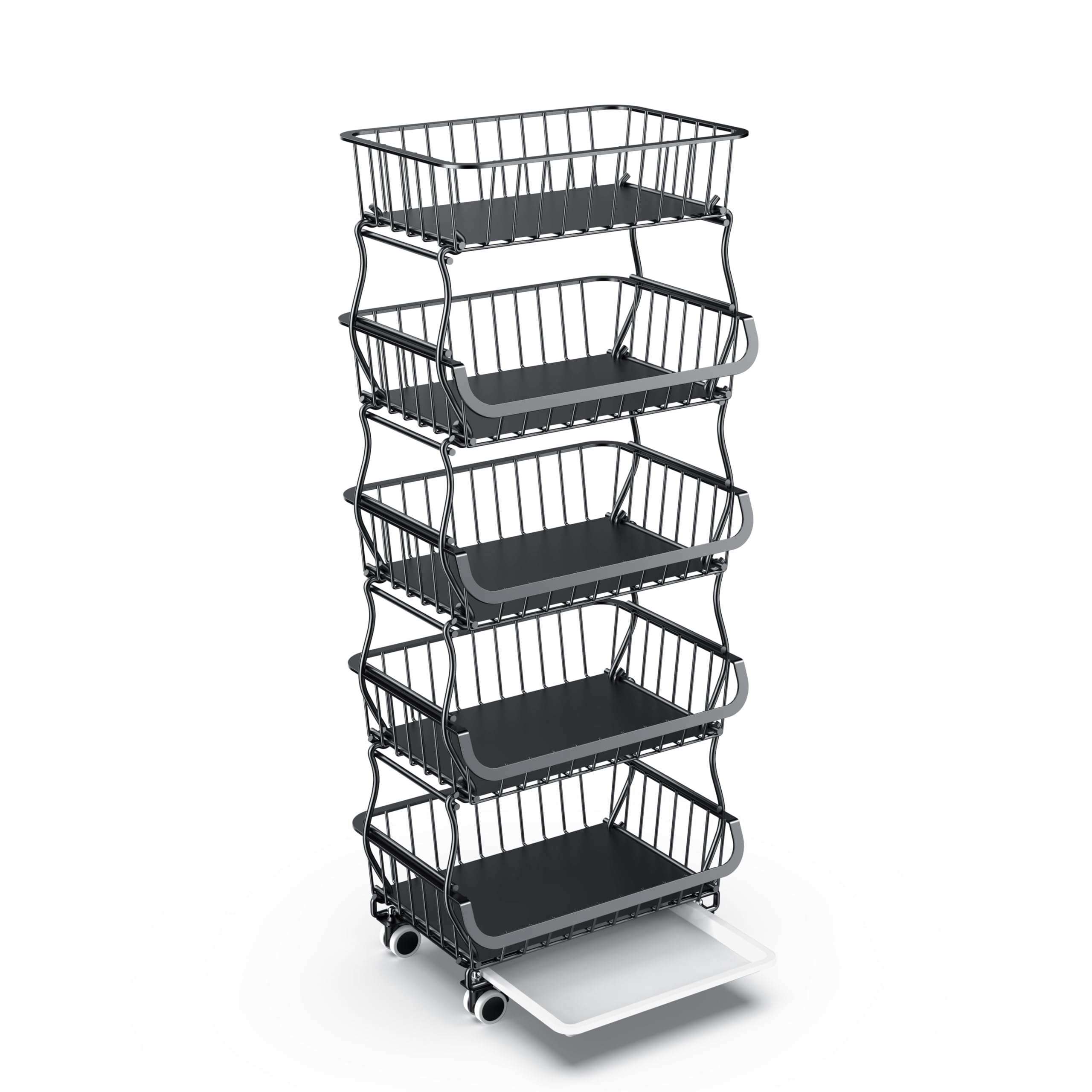 Estante de alambre de metal para cesta de frutas y verduras para cocina, oficina, tienda, supermercado, despensa, estante para aperitivos, estantes de almacenamiento de metal de 5 niveles