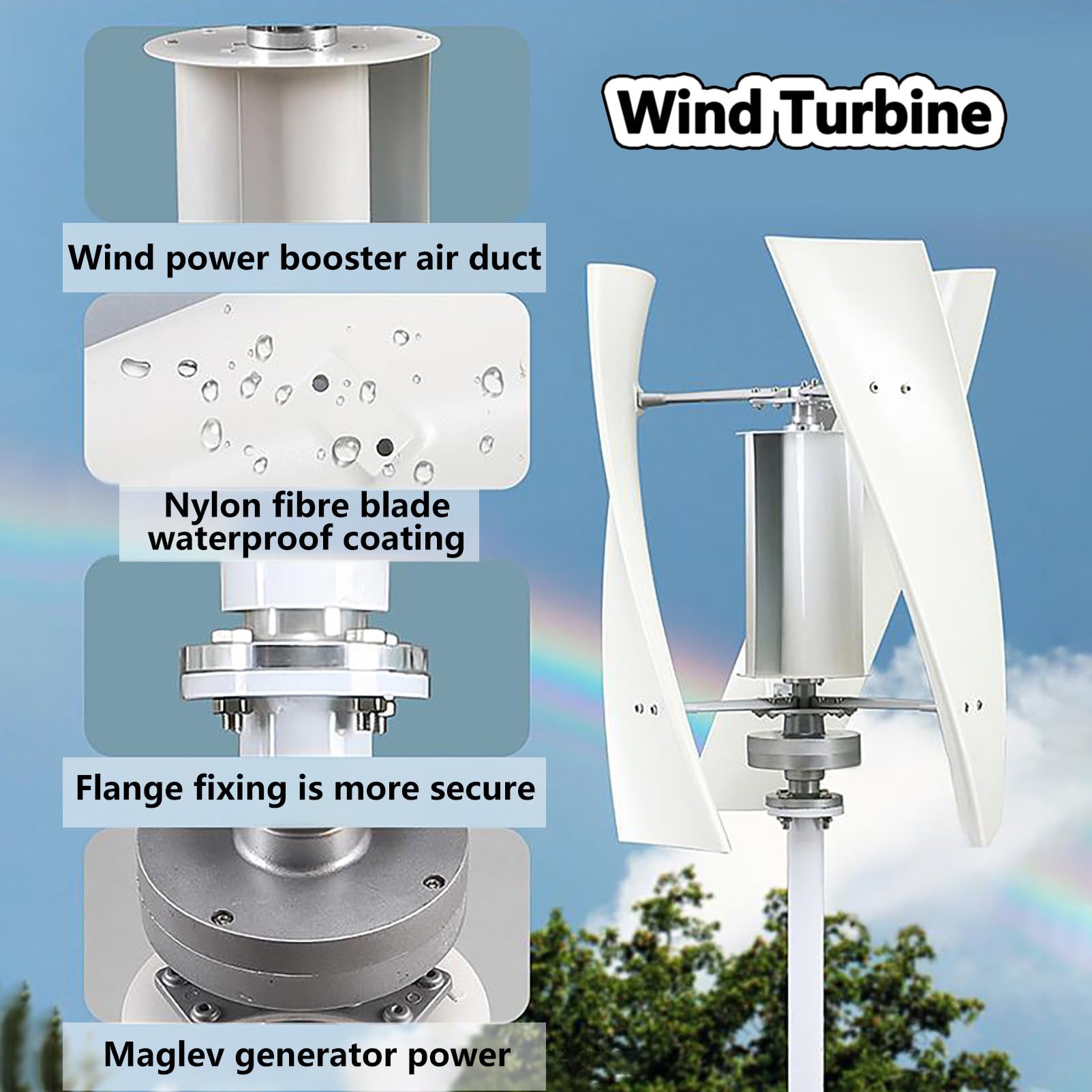 5000W Aerogenerador Domestico Vertical 3 Palas, Kit de Turbina Eólica en Espiral, Turbina Eólica Trifásica con Controlador, para Equipos de Energía Industrial White-220V