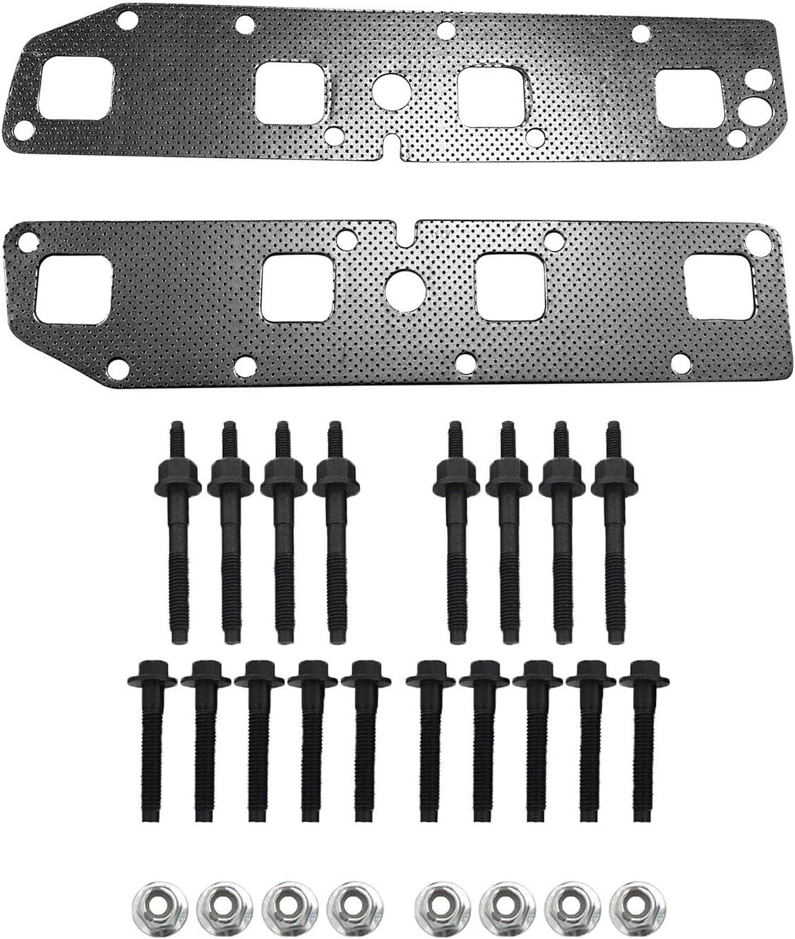 Exhaust Manifold Gasket Set + Bolt, Studs & Nuts Compatible With Dodge Ram 5.7L 2003-2008 For Chrysler Jeep Commander