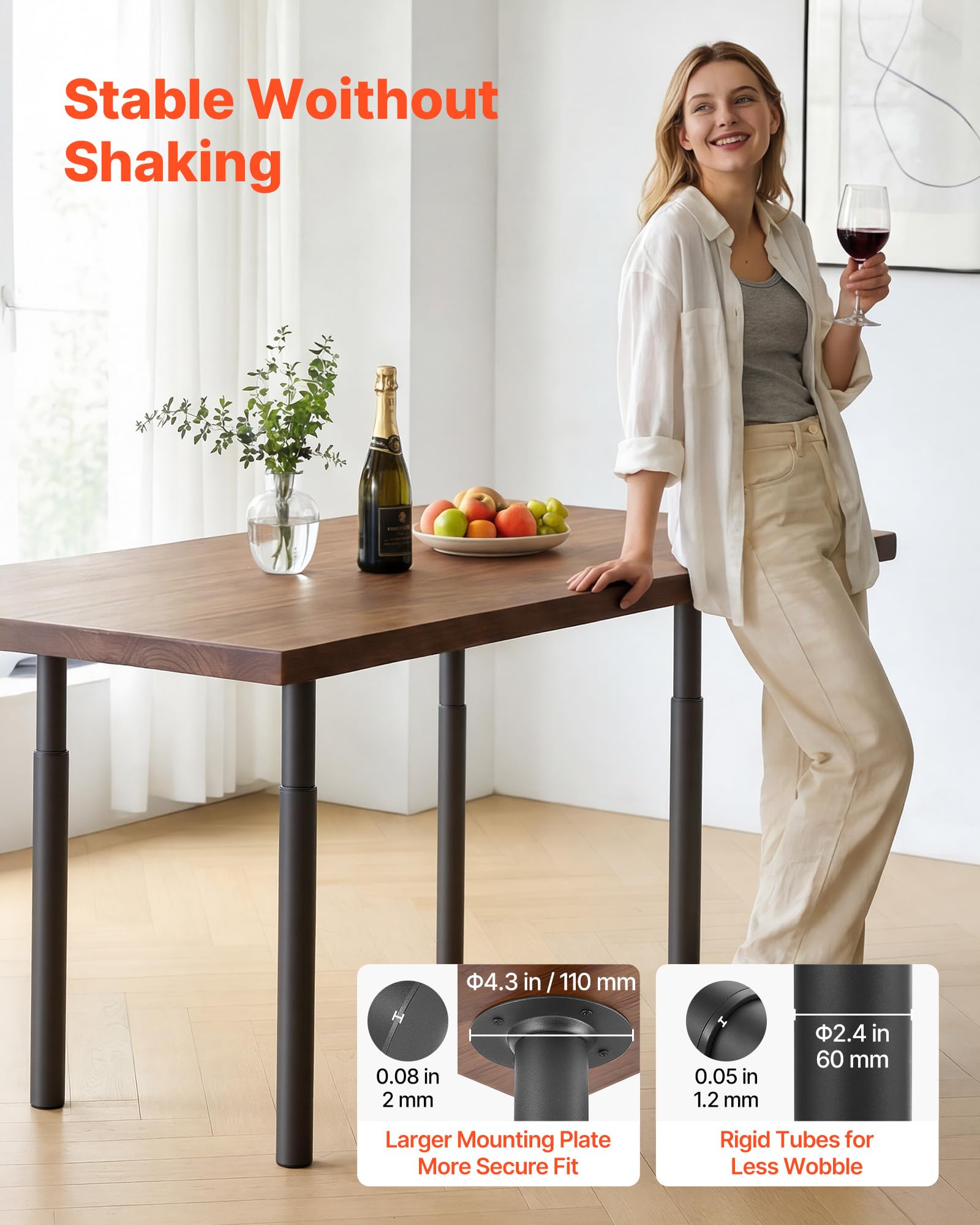 VEVOR Ganmbe per Tavolo Regolabili in Altezza 71-110 cm, Gambe per Scrivania Smontabili in Acciaio, Carico Max. 544 kg, Installazione Rapida, per Scrivania da Ufficio e Tavolo da Bar, Set da 4, Nero